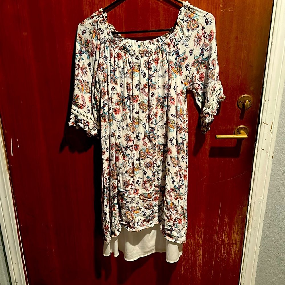 Multicolor floral pattern on white dress